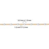 Two-tone gold-filled + sterling silver chain with dimensions labeled on a white background